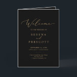 Delicate Gold Calligraphy | Black Folded Wedding Programme<br><div class="desc">This delicate gold calligraphy black folded wedding program is perfect for a modern wedding. The romantic minimalist design features lovely and elegant champagne golden yellow typography on a black background with a clean and simple look.</div>