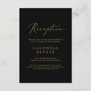Delicate Gold Calligraphy Black Reception Enclosure Card