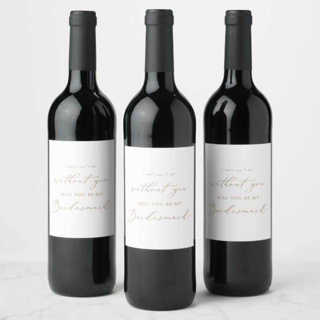 Delicate Gold Calligraphy Bridesmaid Proposal Wine Label (Bottles)