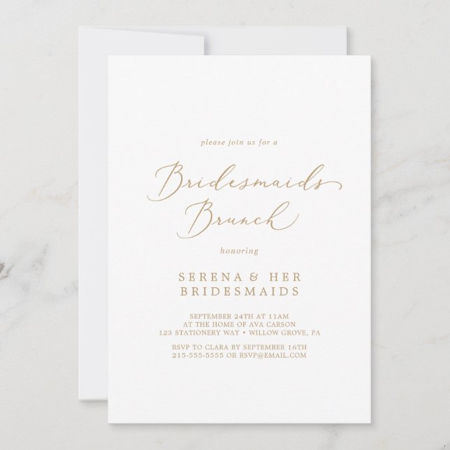Delicate Gold Calligraphy Bridesmaids Brunch Invitation (Front)