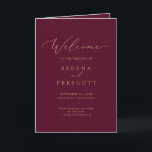 Delicate Gold Calligraphy Burgundy Folded Wedding Programme<br><div class="desc">This delicate gold calligraphy burgundy folded wedding program is perfect for a modern wedding. The romantic minimalist design features lovely and elegant champagne golden yellow typography on a burgundy red background with a clean and simple look.</div>
