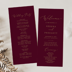 Delicate Gold Calligraphy   Burgundy Wedding Programme