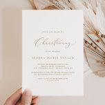 Delicate Gold Calligraphy Christening Invitation<br><div class="desc">This delicate gold calligraphy christening invitation is perfect for a modern baby christening. The romantic minimalist design features lovely and elegant champagne golden yellow typography on a white background with a clean and simple look.</div>
