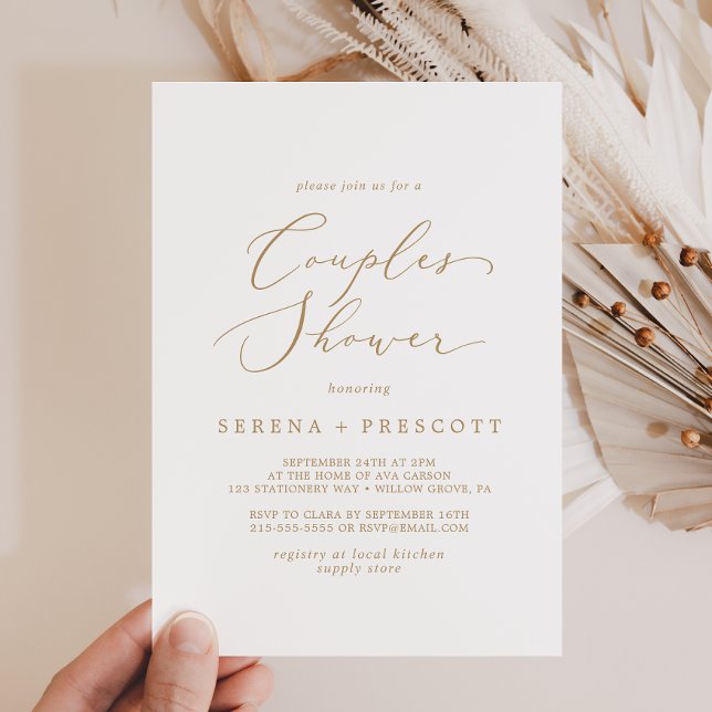Delicate Gold Calligraphy Couples Shower Invitation (Creator Uploaded)
