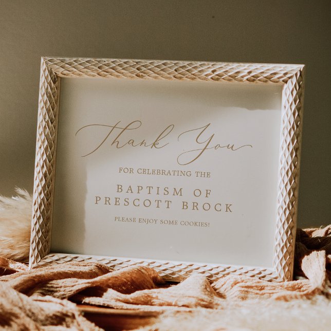Delicate Gold Calligraphy | Cream Baptism Favour Poster (Delicate Gold Calligraphy | Cream Baptism Favor Poster)