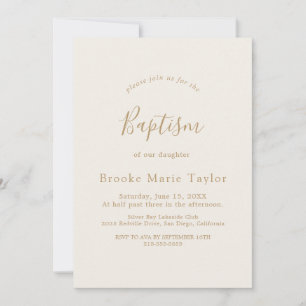 Delicate Gold Calligraphy Cream Baptism Invitation