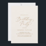 Delicate Gold Calligraphy | Cream Birthday Party Invitation<br><div class="desc">This delicate gold calligraphy cream birthday party invitation is perfect for a modern birthday party. The romantic minimalist design features lovely and elegant champagne golden yellow typography on an ivory cream background with a clean and simple look.</div>