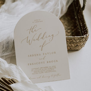Delicate Gold Calligraphy Cream Boho Arch Wedding Invitation