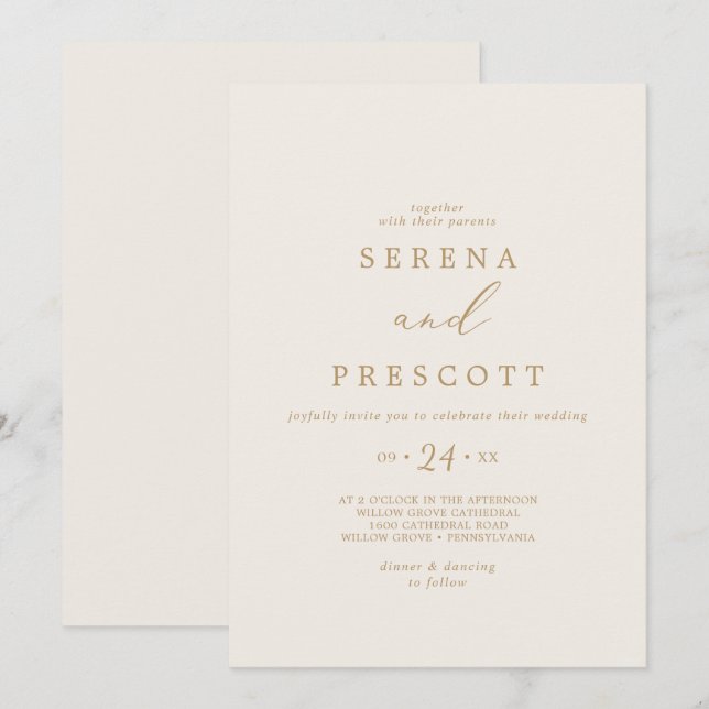 Delicate Gold Calligraphy | Cream Casual Wedding Invitation (Front/Back)