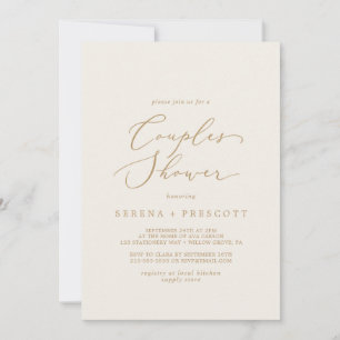 Delicate Gold Calligraphy   Cream Couples Shower Invitation