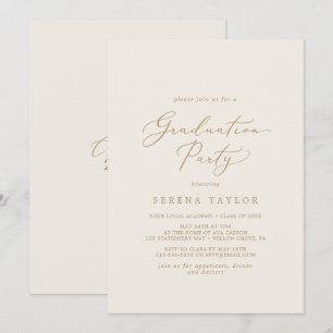 Delicate Gold Calligraphy   Cream Graduation Party Invitation