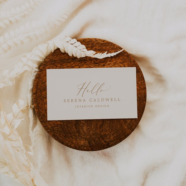 Delicate Gold Calligraphy | Cream Hello Business Card (Creator Uploaded)