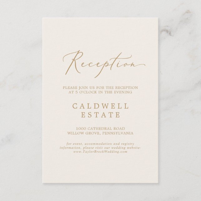 Delicate Gold Calligraphy | Cream Reception Enclosure Card (Front)