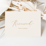 Delicate Gold Calligraphy | Cream Reserved Sign<br><div class="desc">This delicate gold calligraphy cream reserved sign is perfect for a modern wedding. The card is double sided (prints on both sides). The romantic minimalist design features lovely and elegant champagne golden yellow typography on an ivory cream background with a clean and simple look. Use these cards to reserve chairs...</div>