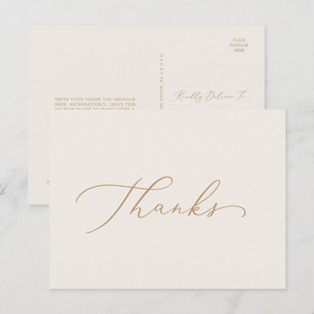Delicate Gold Calligraphy | Cream Thanks Postcard (Front/Back)