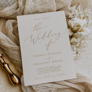 Delicate Gold Calligraphy   Cream The Wedding Of Invitation