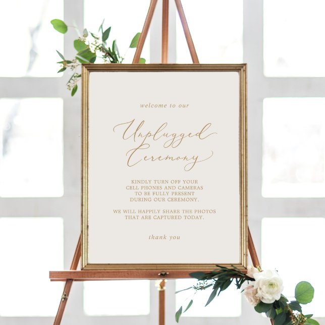 Delicate Gold Calligraphy Cream Unplugged Ceremony Poster (Creator Uploaded)