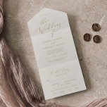 Delicate Gold Calligraphy | Cream Wedding All In One Invitation<br><div class="desc">This delicate gold calligraphy cream wedding all in one invitation is perfect for a modern wedding. The romantic minimalist design features lovely and elegant champagne golden yellow typography on an ivory cream background with a clean and simple look. Hand write your guest addresses on the back of the folded invitation,...</div>