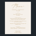 Delicate Gold Calligraphy | Cream Wedding Menu Poster<br><div class="desc">This delicate gold calligraphy cream wedding menu poster is perfect for a modern wedding. The romantic minimalist design features lovely and elegant champagne golden yellow typography on an ivory cream background with a clean and simple look. This menu can be used for a wedding reception, rehearsal dinner, or any event....</div>