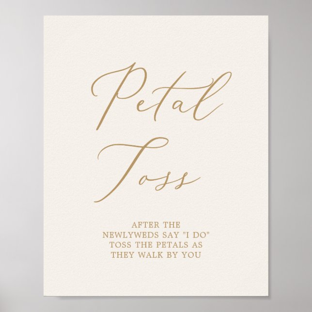 Delicate Gold Calligraphy Cream Wedding Petal Toss Poster (Front)