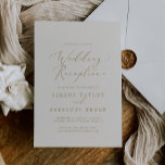 Delicate Gold Calligraphy Cream Wedding Reception Invitation<br><div class="desc">This delicate gold calligraphy cream wedding reception invitation is perfect for a modern post elopement party. The romantic minimalist design features lovely and elegant champagne golden yellow typography on an ivory cream background with a clean and simple look. RSVP cards are sold separately, or you can add RSVP info to...</div>