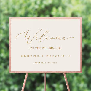 Delicate Gold Calligraphy   Cream Wedding Welcome Poster