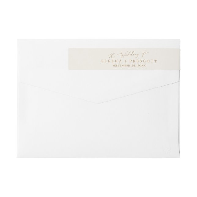 Delicate Gold Calligraphy | Cream Wedding Wrap Around Label (Back)