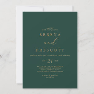 Delicate Gold Calligraphy Green Casual Wedding Invitation