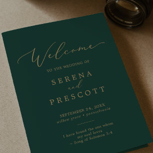 Delicate Gold Calligraphy   Green Folded Wedding Programme