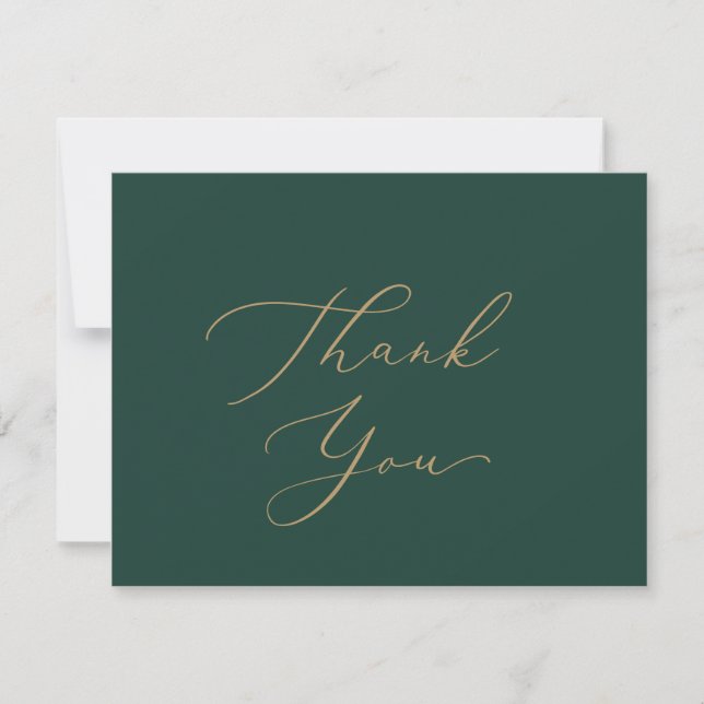 Delicate Gold Calligraphy | Green Thank You Card (Front)