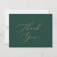 Delicate Gold Calligraphy | Green Thank You Card