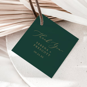 Delicate Gold Calligraphy Green Thank You Favour Tags