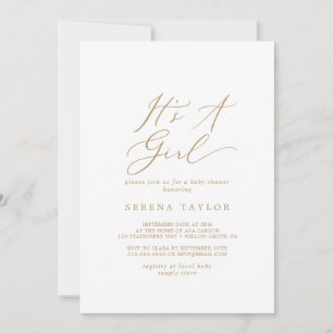 Delicate Gold Calligraphy It's A Girl Baby Shower Invitation