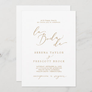 Delicate Gold Calligraphy La Boda De Wedding Invitation