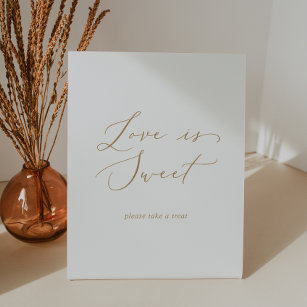Delicate Gold Calligraphy Love Is Sweet Wedding Pedestal Sign