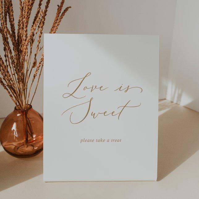 Delicate Gold Calligraphy Love Is Sweet Wedding Pedestal Sign (Creator Uploaded)