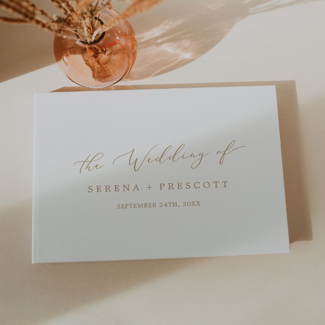 Delicate Gold Calligraphy Monogram Back Wedding Guest Book (Creator Uploaded)