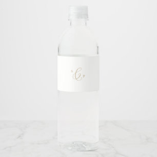 Delicate Gold Calligraphy Monogram Wedding Water Bottle Label
