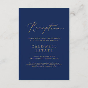 Delicate Gold Calligraphy   Navy Reception Enclosure Card