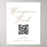 Delicate Gold Calligraphy QR Code Honeymoon Fund Poster<br><div class="desc">This delicate gold calligraphy QR code honeymoon fund poster is perfect for a modern wedding or bridal shower. The romantic minimalist design features lovely and elegant champagne golden yellow typography on a white background with a clean and simple look. Upload your QR code and personalize with your names.</div>