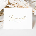 Delicate Gold Calligraphy Reserved Sign<br><div class="desc">This delicate gold calligraphy reserved sign is perfect for a modern wedding. The card is double sided (prints on both sides). The romantic minimalist design features lovely and elegant champagne golden yellow typography on a white background with a clean and simple look. Use these cards to reserve chairs or tables...</div>