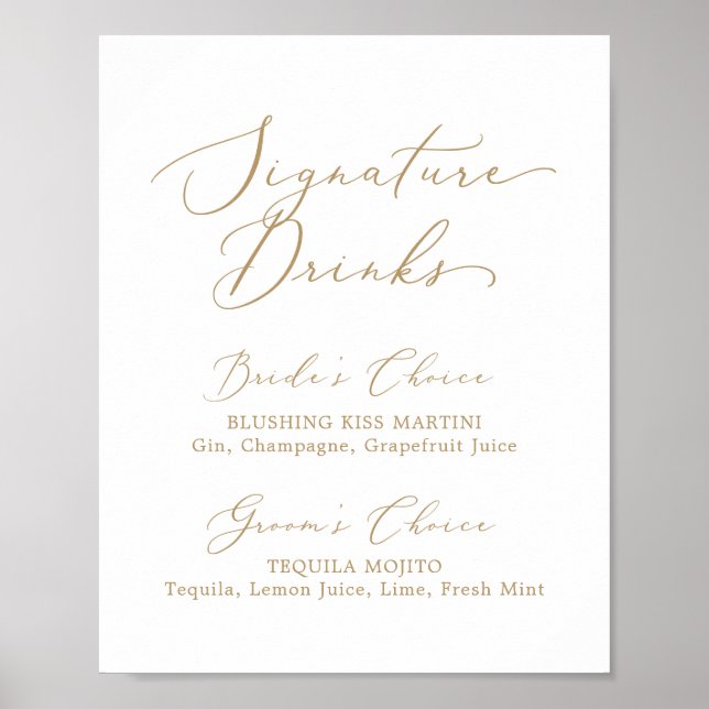 Delicate Gold Calligraphy Signature Drinks Sign (Front)