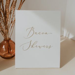 Delicate Gold Calligraphy Simple Bacon Skewers Pedestal Sign