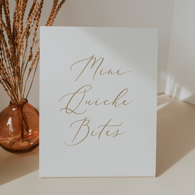 Delicate Gold Calligraphy Simple Mini Quiche Bites Pedestal Sign (Delicate Gold Calligraphy Simple Mini Quiche Bites Pedestal Sign)