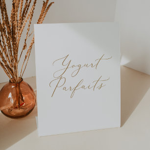 Delicate Gold Calligraphy Simple Yogurt Parfaits Pedestal Sign