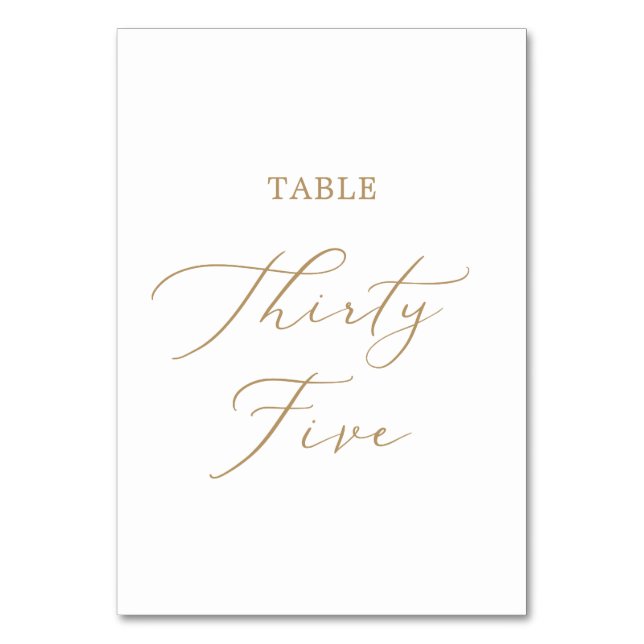 Delicate Gold Calligraphy Table Thirty Five Table Number (Front)