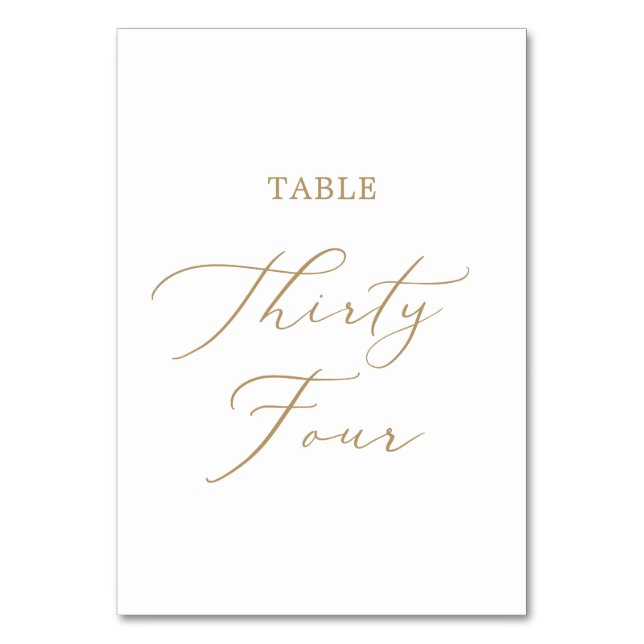 Delicate Gold Calligraphy Table Thirty Four Table Number (Front)