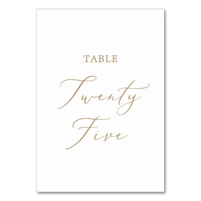 Delicate Gold Calligraphy Table Twenty Five Table Number (Front)
