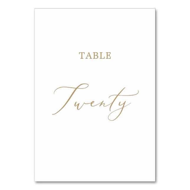 Delicate Gold Calligraphy Table Twenty Table Number (Front)