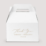 Delicate Gold Calligraphy Thank You Favour Box<br><div class="desc">This delicate gold calligraphy thank you favour box is perfect for a modern wedding. The romantic minimalist design features lovely and elegant champagne golden yellow typography on a white background with a clean and simple look. Personalise the favour box with your name and the date.</div>